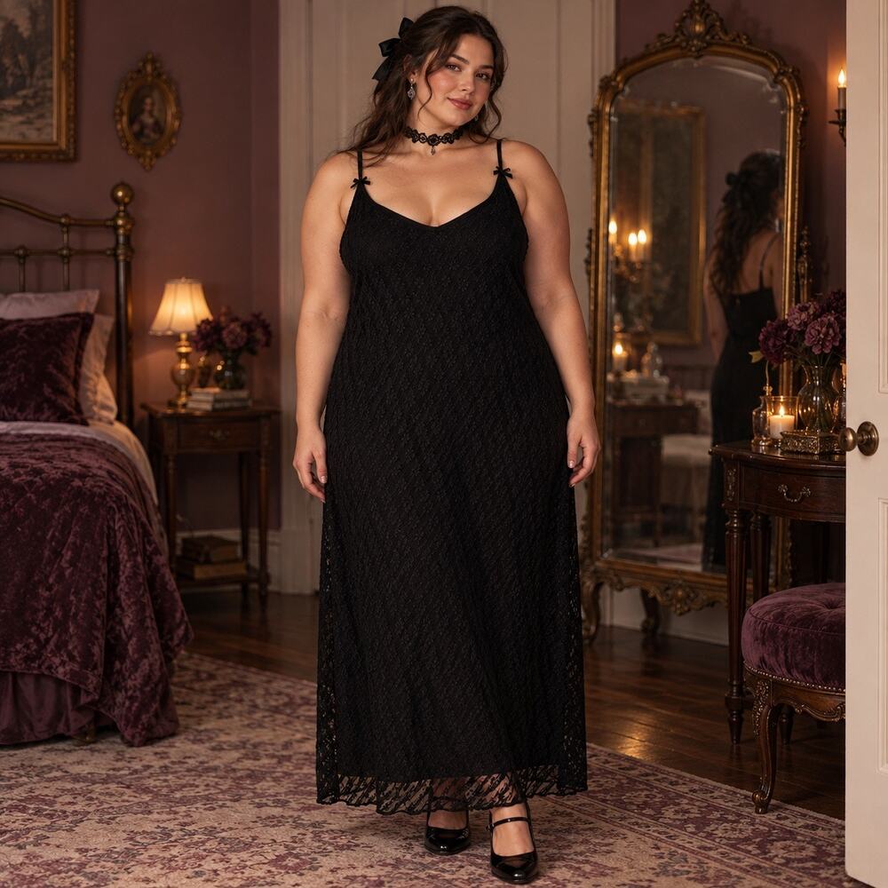 Whimsigoth Maxi Lace Slip Dress XXL Wild Fable Dark Coquette Romantic Grunge Y2K